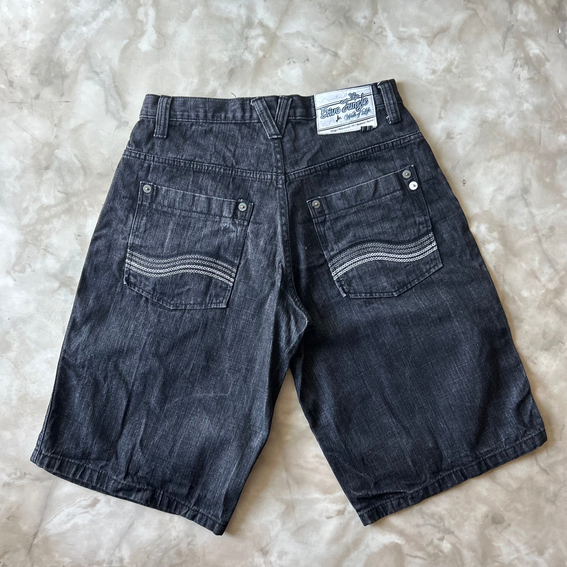 Vintage Bram's Vintage Black Baggy Jean Shorts Jorts in Black — sustainable streetwear from Bram's Vintage