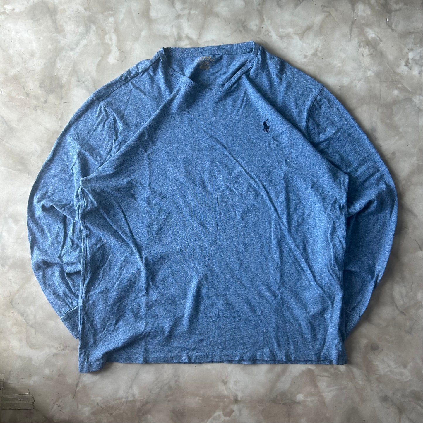 Vintage Bram's Vintage Ralph Lauren Longsleeve Baby Blue Dark Blue Pony in Blue — sustainable streetwear from Bram's Vintage