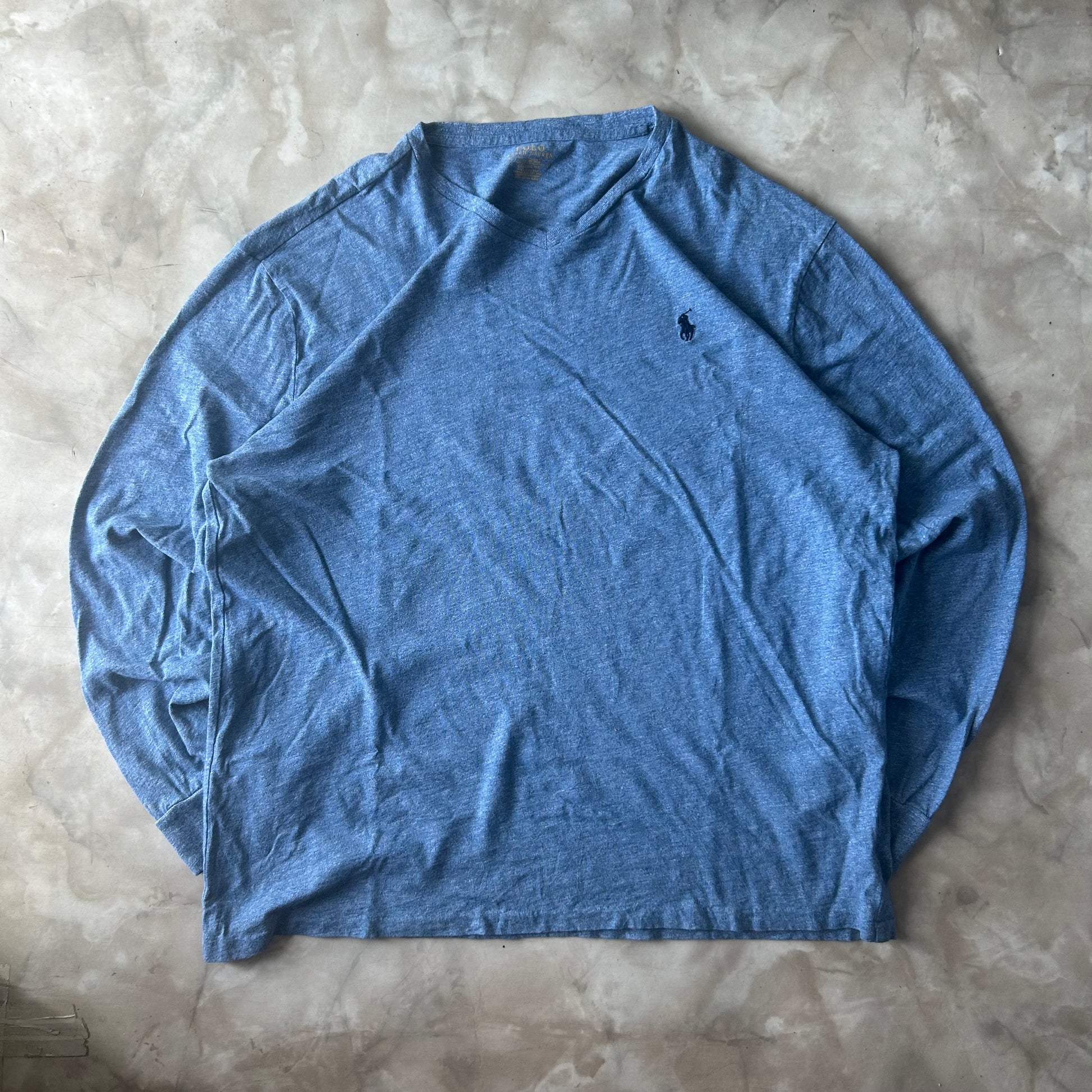 Vintage Bram's Vintage Ralph Lauren Longsleeve Baby Blue Dark Blue Pony in Blue — sustainable streetwear from Bram's Vintage