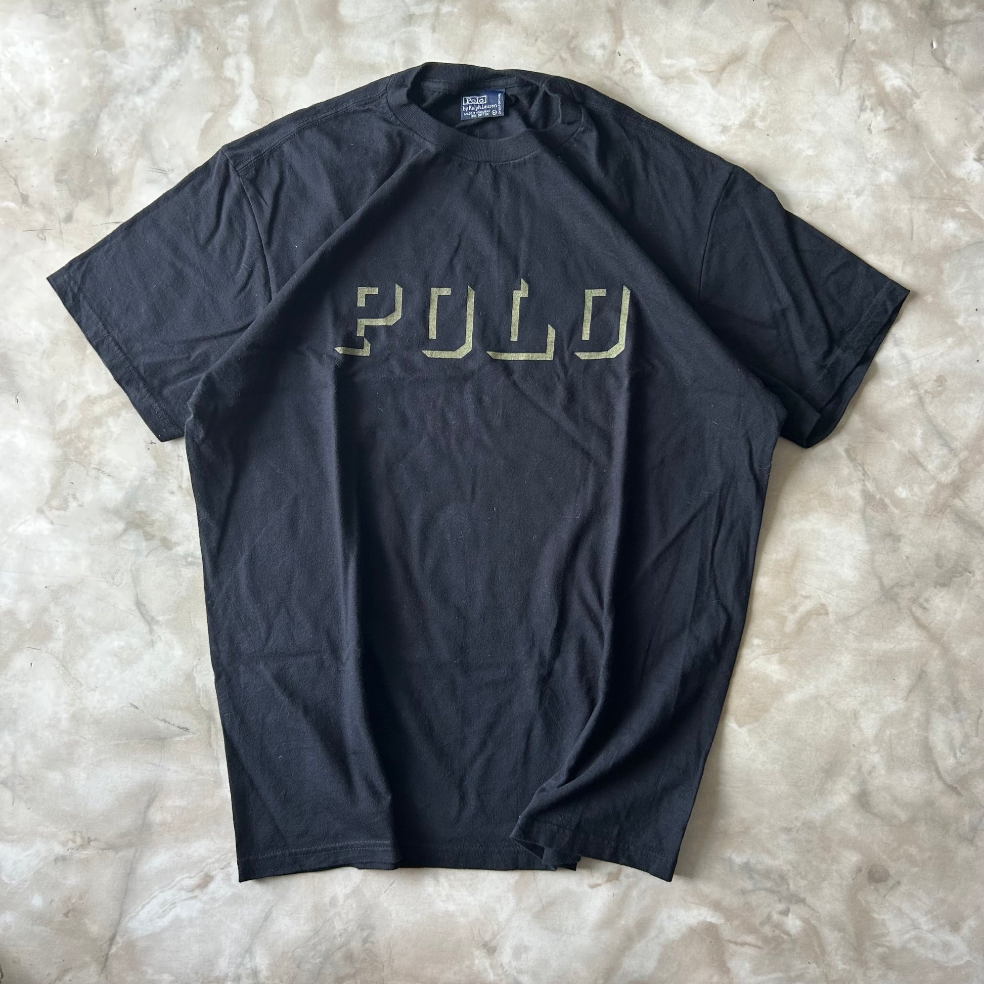 Vintage Bram's Vintage Ralph Lauren T-Shirt Black Front Polo Print in Black — sustainable streetwear from Bram's Vintage