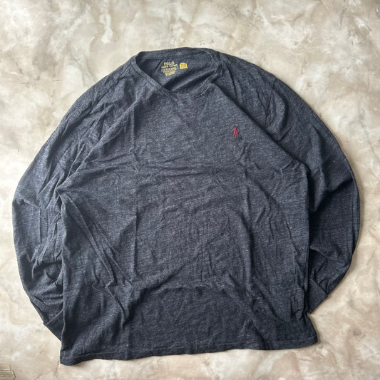 Vintage Bram's Vintage Ralph Lauren Longsleeve Dark Grey Red Pony in Grey — sustainable streetwear from Bram's Vintage