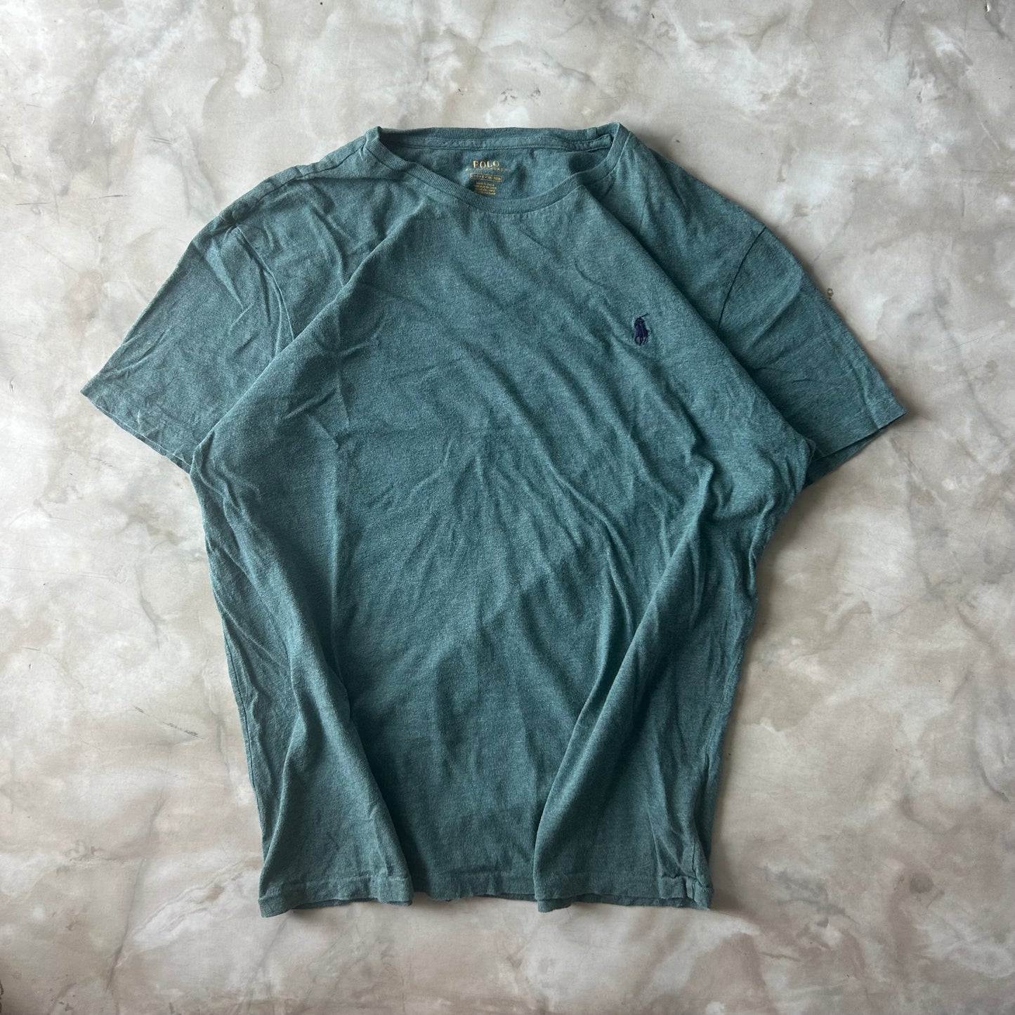 Vintage Bram's Vintage Ralph Lauren T-Shirt Green Blue Pony in Blue — sustainable streetwear from Bram's Vintage