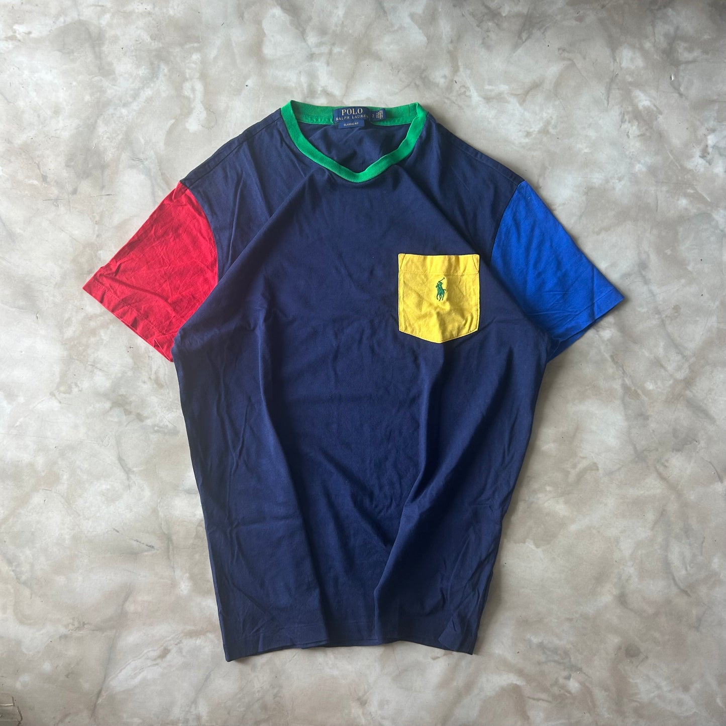 Vintage Bram's Vintage Ralph Lauren T-Shirt Multicolor Pocket Green Pony in Green — sustainable streetwear from Bram's Vintage