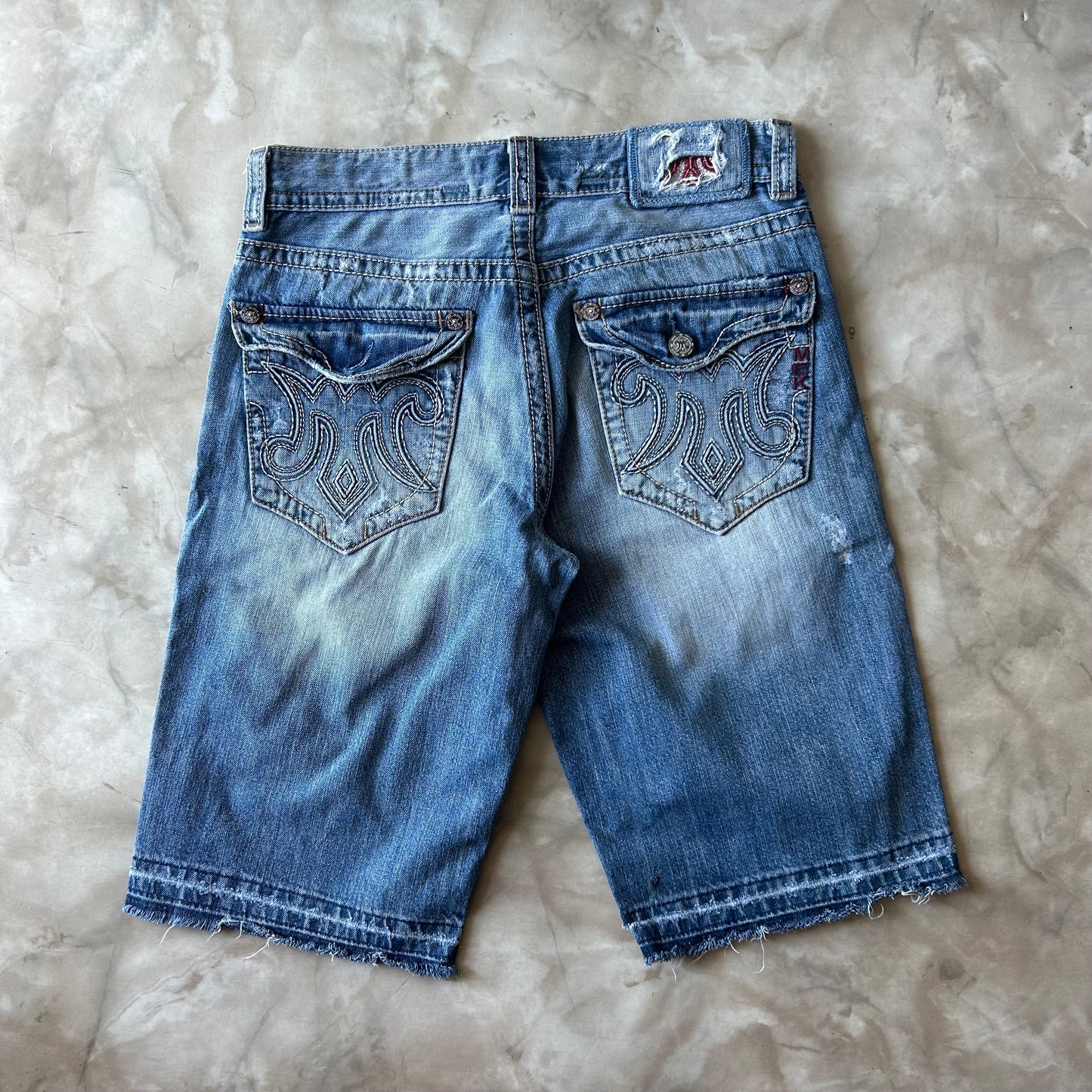 Vintage Bram's Vintage Blue Distressed Baggy Fit Jean Shorts Jorts in Blue — sustainable streetwear from Bram's Vintage
